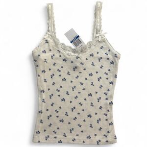 Just Polly cream white and blue floral lace cami ribbon bows